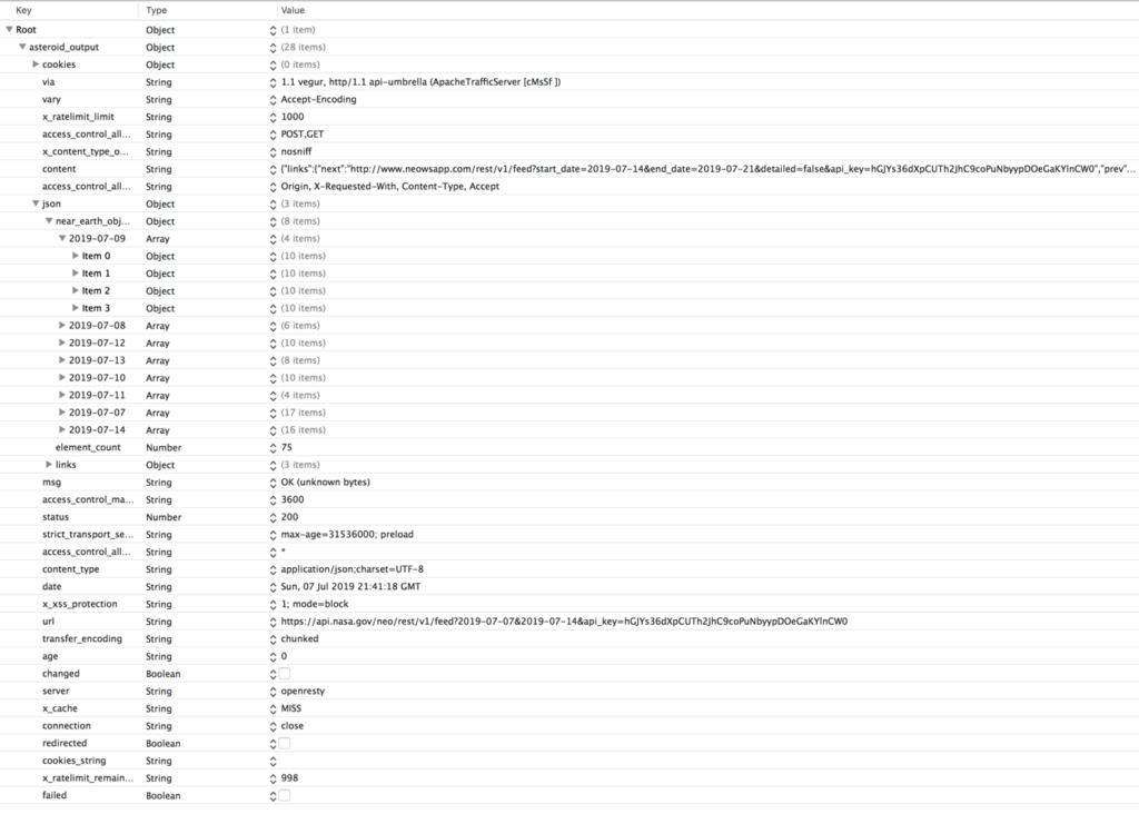 Using the JSON Editor App on your system to navigate through the returned data from your API call